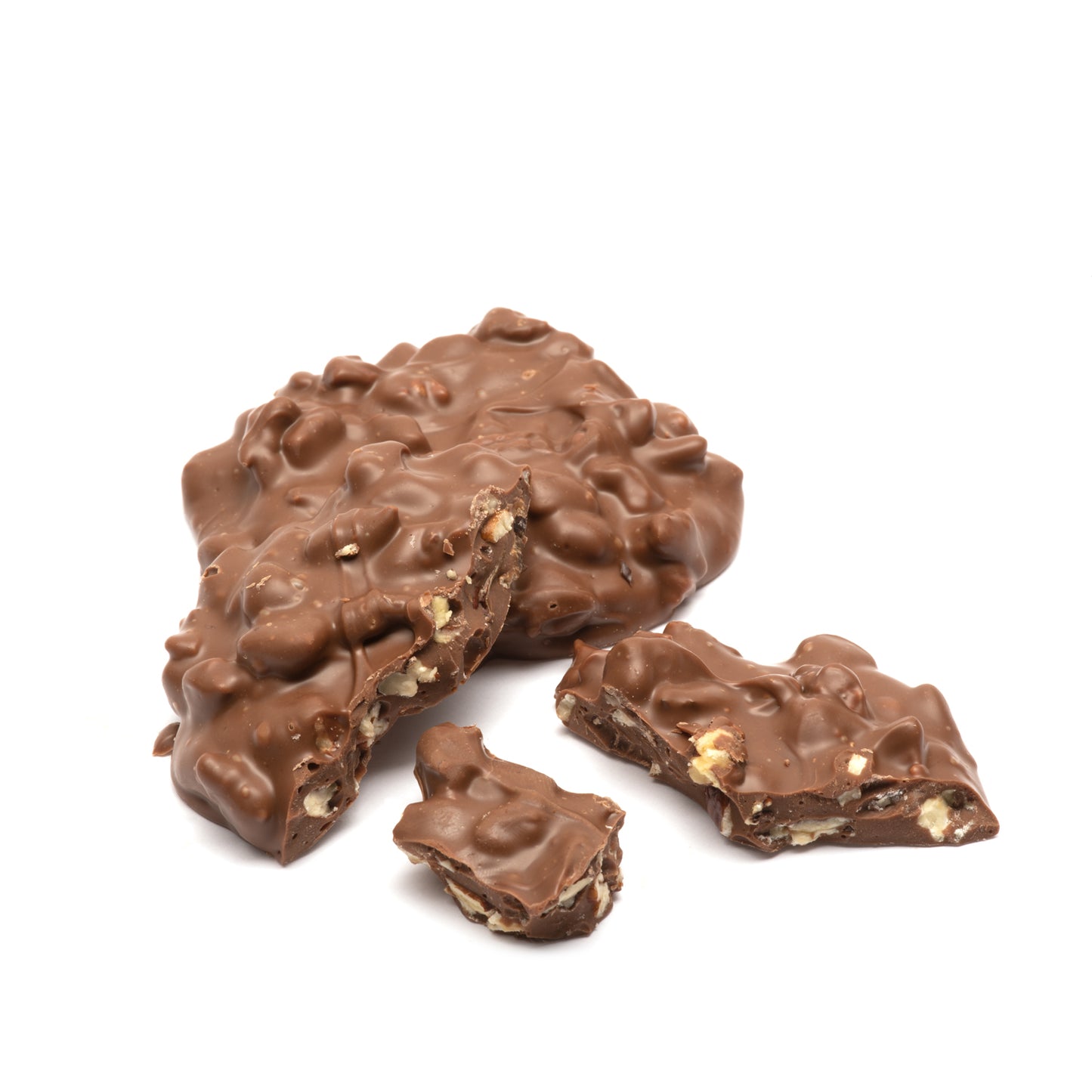 Chocolate-covered treats with nuts on a white background