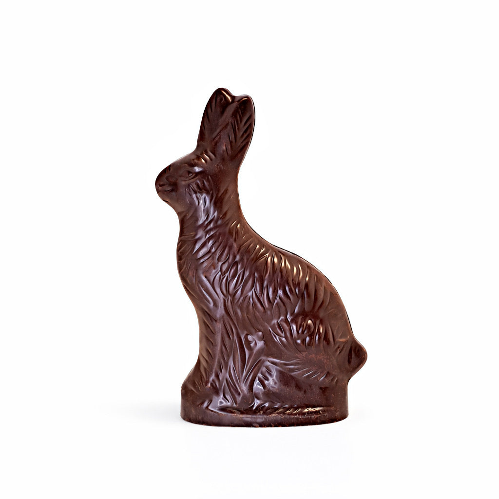 Dark chocolate rabbit on a white background