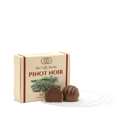 Box of Euphoria Chocolate Company Pinot Noir chocolate truffles on a white background