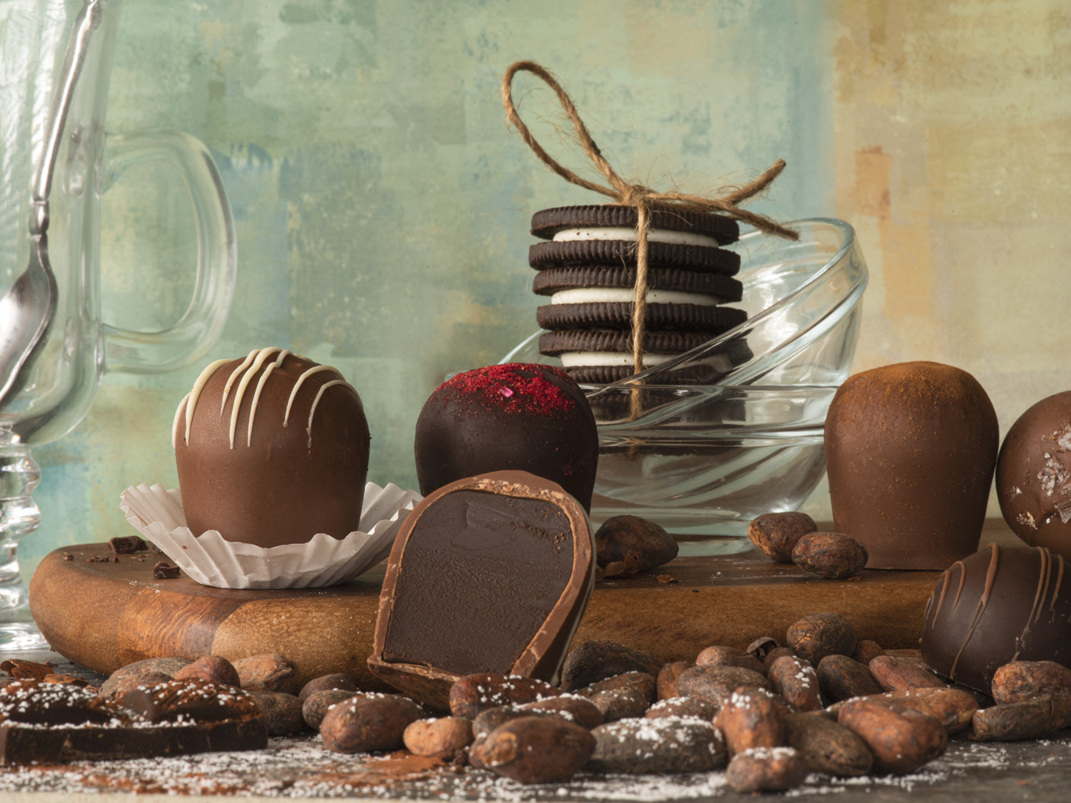 Chocolate truffles covered in sea salt and spices