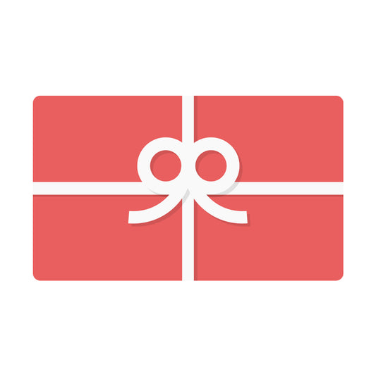 A graphic representation of a gift card with a red background and a white ribbon bow on the front.